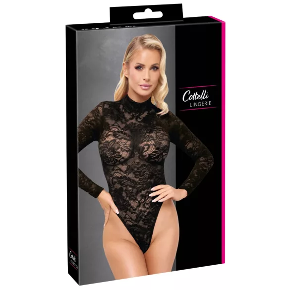 Cottelli - body din dantelă cu mânecă lungă (negru) - S - M