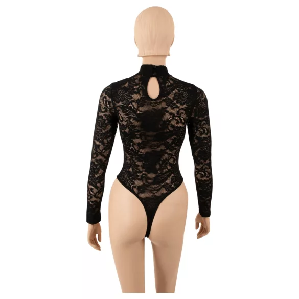 Cottelli - body din dantelă cu mânecă lungă (negru) - S - M