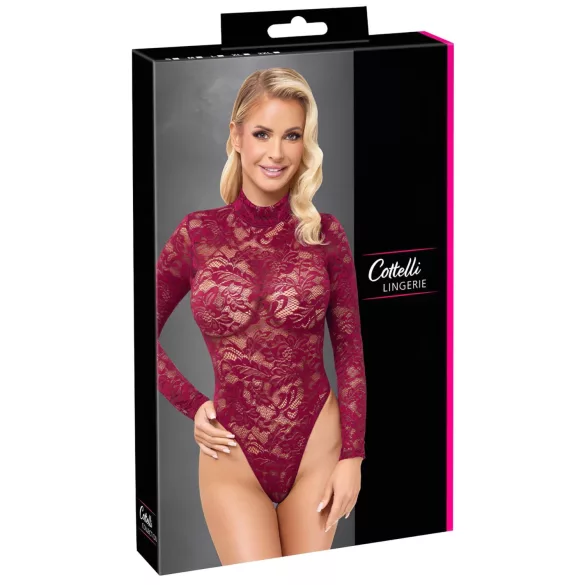 Cottelli - body din dantelă transparentă (roșu) - L