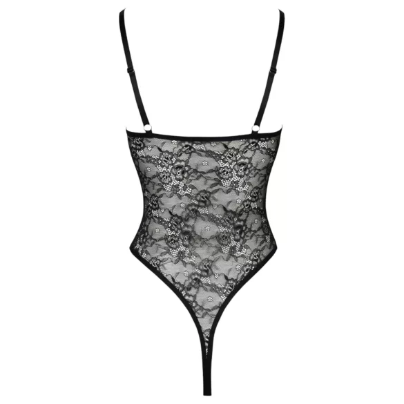 Cottelli - body din dantelă transparentă cu deschidere - negru - XL