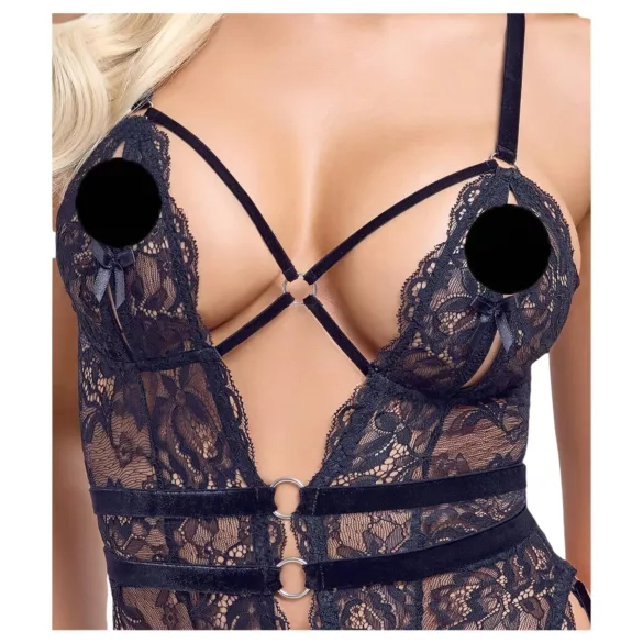 Cottelli - body erotic cu bretele și deschidere - negru - L