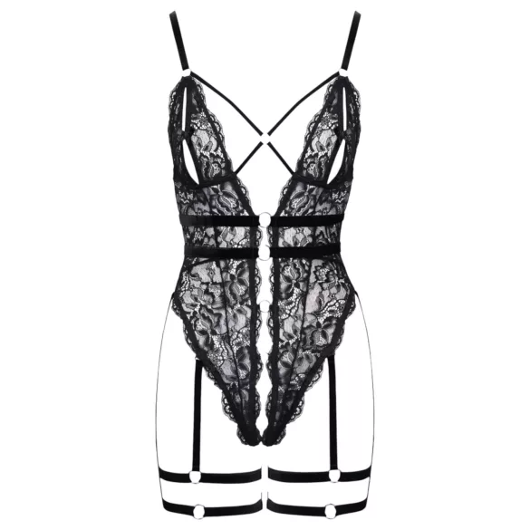 Cottelli - body erotic cu bretele și deschidere - negru - L