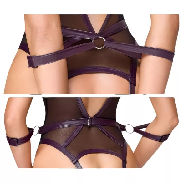 Cottelli Bondage - body deschis și cătușe pentru brațe (negru) - M