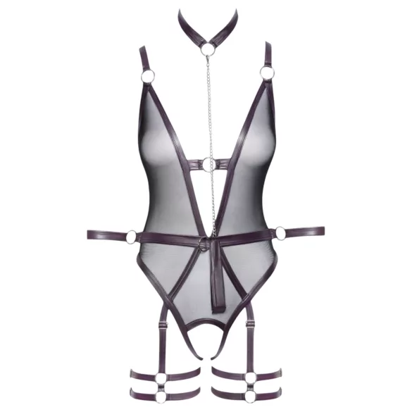 Cottelli Bondage - body deschis și cătușe pentru brațe (negru) - M