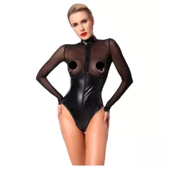 Noir - body lucios cu inserție transparentă - negru