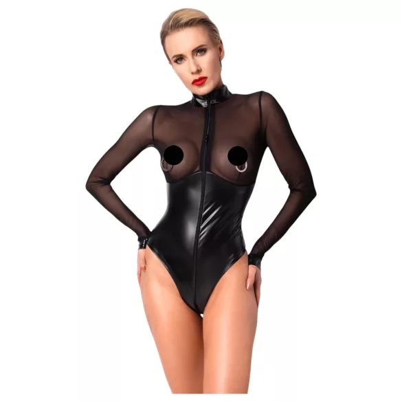 Noir - body lucios cu inserție transparentă - negru - L