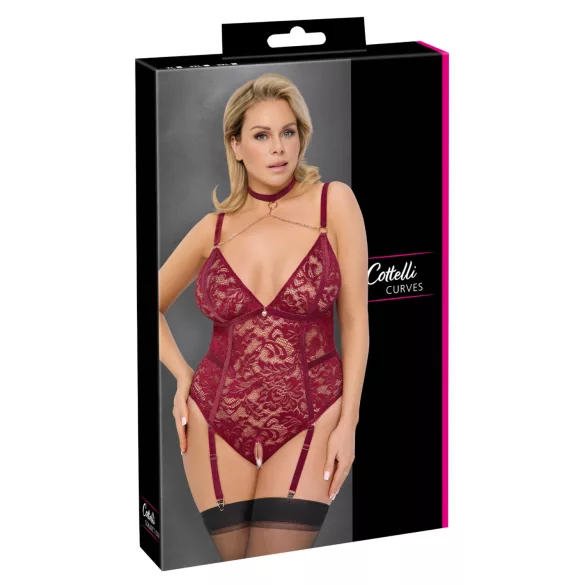Cottelli Curves - body din dantelă cu lanțuri - roșu