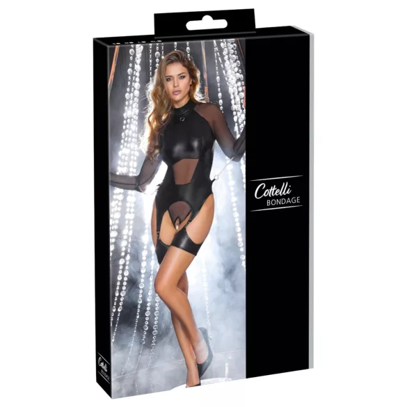 Cottelli Bondage - top transparent cu cătușe - negru - M