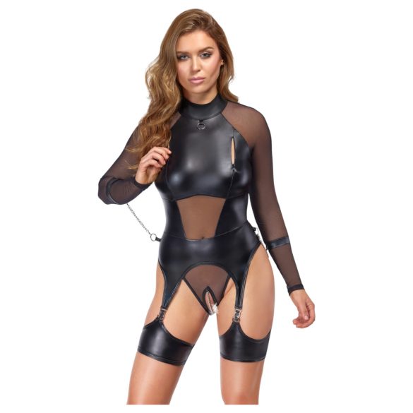 Cottelli Bondage - top transparent cu cătușe - negru - M