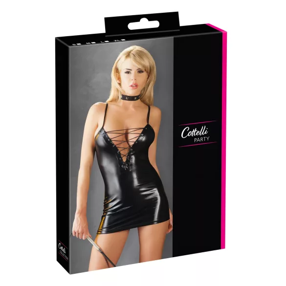 Cottelli - rochie lucioasă cu șiret (neagră) - XL