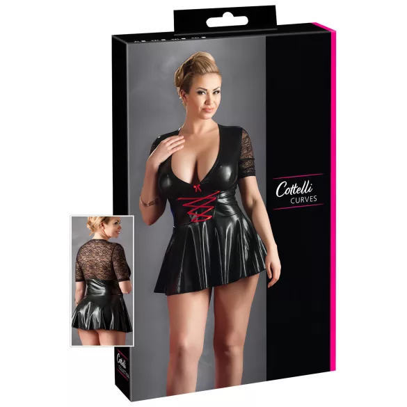 Cottelli Plus Size - rochie lucioasă cu corset roșu - negru - XXL