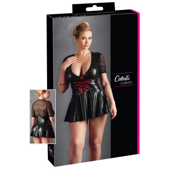Cottelli Plus Size - Rochie stralucitoare cu corset rosu (negru) - XXXL