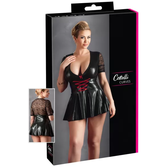 Cottelli Plus Size - rochie lucioasă cu corset roșu - negru - XXXL