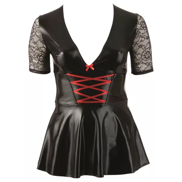 Cottelli Plus Size - rochie lucioasă cu corset roșu - negru - XXXL