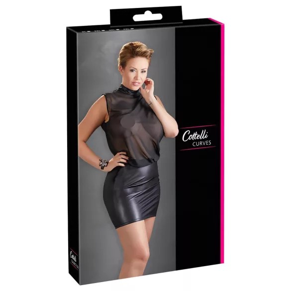 Cottelli Plus Size - rochie chiffon lucioasă - negru - 2XL