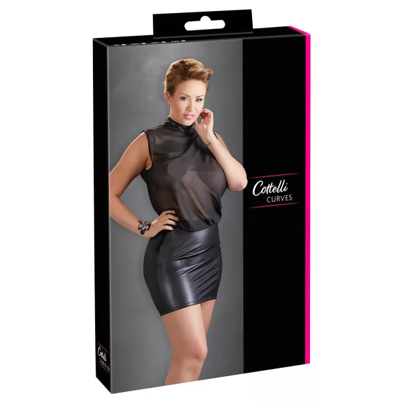Cottelli Plus Size - rochie chiffon lucioasă - negru - 3XL