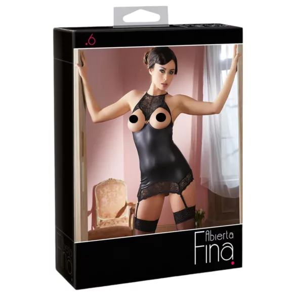 Abierta Fina - rochie mini sexy - aspect strălucitor - negru