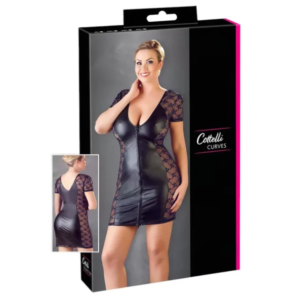 Cottelli Plus Size - rochie combinată cu dantelă și fundiță - negru