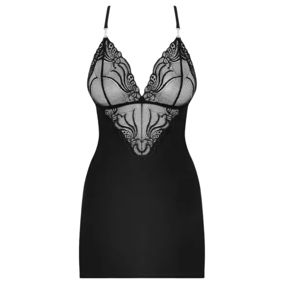 Obsessive - Rochie erotică cu bretele și tanga - negru cu strasuri