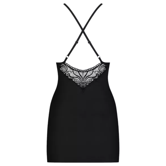 Obsessive - Rochie erotică cu bretele și tanga - negru cu strasuri