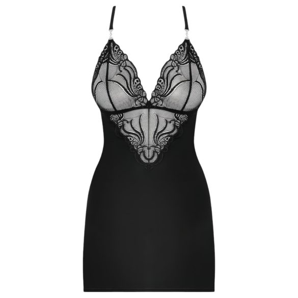 Obsessive - Rochie erotică cu bretele și tanga - negru cu strasuri - L/XL