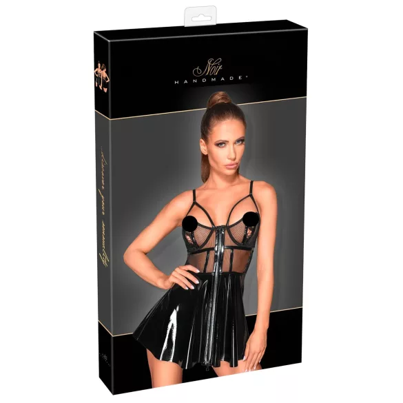 Noir - rochie latex cu inserții plasă - negru