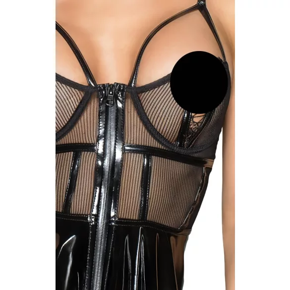 Noir - rochie latex cu inserții plasă - negru