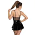 Noir - rochie latex cu inserții plasă - negru