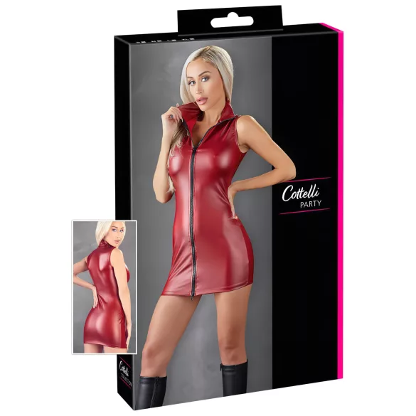 Cottelli Party - rochie mini lucioasă fără mâneci, cu fermoar (roșu) - M