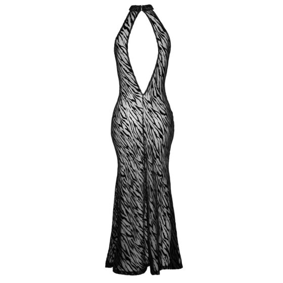 Noir - rochie lungă, cu tăietură și model de tigru (negru)