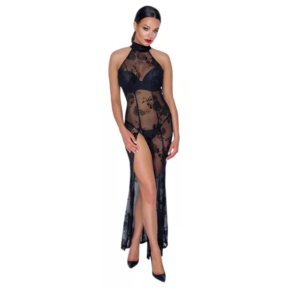 Noir - rochie lungă transparentă cu flori - negru