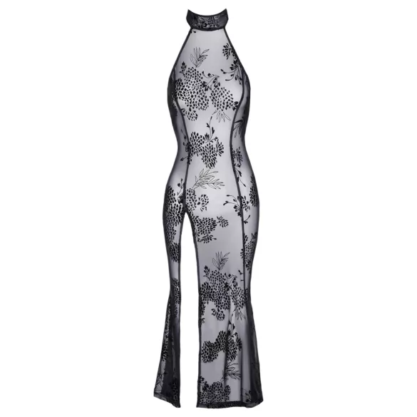 Noir - rochie lungă transparentă cu flori - negru