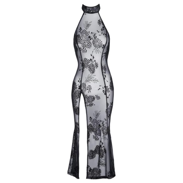 Noir - rochie lungă, transparentă, florală (negru) - M