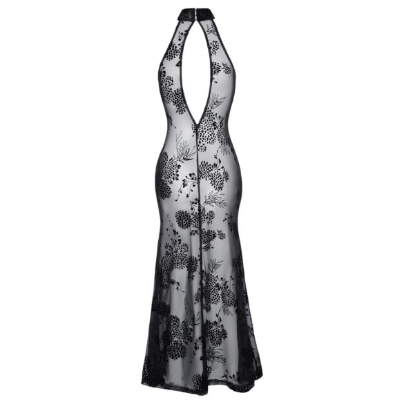 Noir - rochie lungă, transparentă, florală (negru) - M