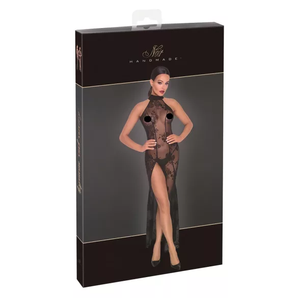 Noir - rochie lungă transparentă cu flori - negru - L