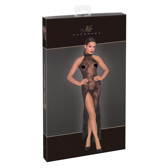 Noir - rochie lungă, transparentă, florală (negru) - XL