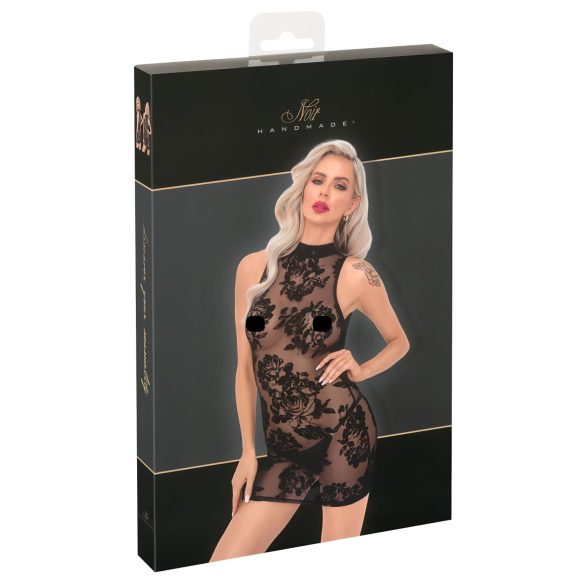 / Noir - rochie mini fără mâneci cu motive de trandafiri (negru) - M