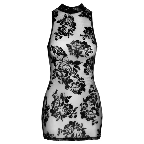Noir - rochie mini fără mâneci cu motive de trandafiri (negru) - M