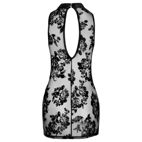 Noir - rochie mini fără mâneci cu motive de trandafiri (negru) - M