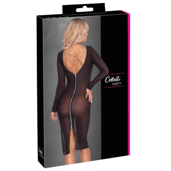Cottelli Party - rochie transparentă cu fermoar - neagră