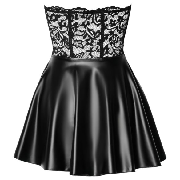 Noir - rochie mini lucioasă cu top din dantelă - negru - L