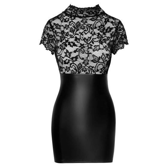 Noir - Rochie strălucitoare cu bluză din dantelă și corset (neagră)