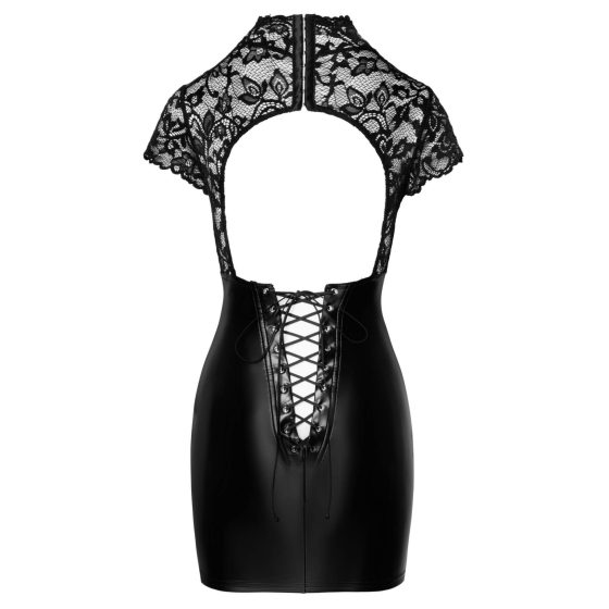 Noir - Rochie strălucitoare cu bluză din dantelă și corset (neagră)