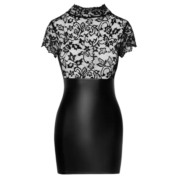 Noir - rochie scurtă lucioasă cu corset și dantelă - negru - M