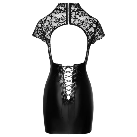 Noir - rochie scurtă lucioasă cu corset și dantelă - negru - M