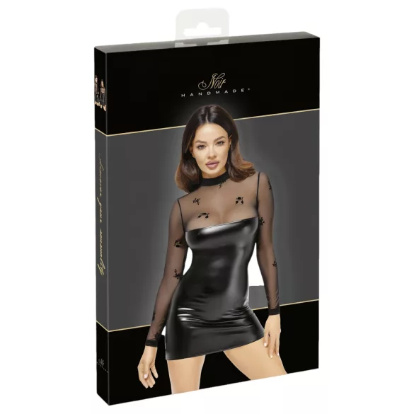 Noir - rochie mini lucioasă cu top transparent - negru