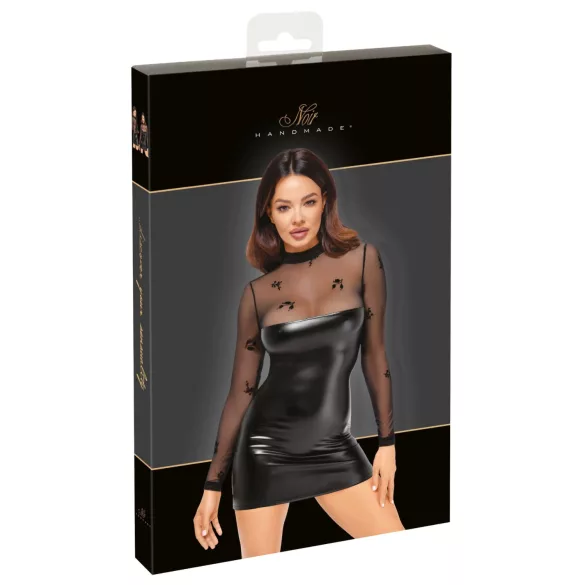 Noir - rochie mini lucioasă cu top transparent - negru