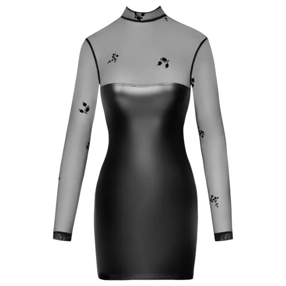 Noir - rochie mini lucioasă cu top transparent - negru - L