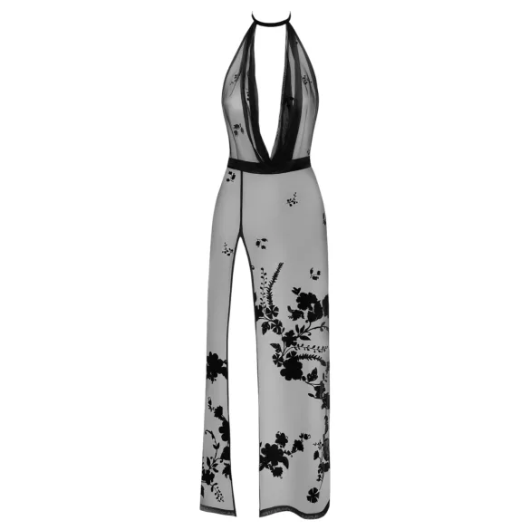 Noir - rochie maxi transparentă cu imprimeu floral (negru) - XL