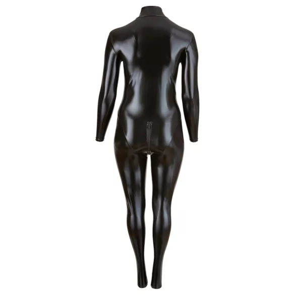 Cottelli Plus Size - salopetă party lucioasă cu mâneci lungi - negru - 3XL